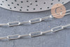 Collier Chaine maille rectangle laiton argentée complète avec fermoir 12x3.5mm, x1 (G3171)