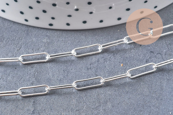 Collier Chaine maille rectangle laiton argentée complète avec fermoir 12x3.5mm, x1 (G3171)