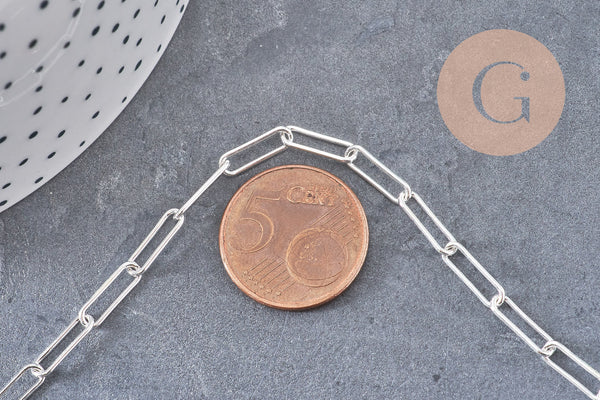 Collier Chaine maille rectangle laiton argentée complète avec fermoir 12x3.5mm, x1 (G3171)