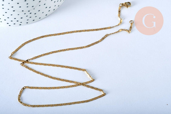 Collier Chaine marine avec fermoir acier 304 inoxydable doré 14k 1.7mm-45cm, x1 (G0156)