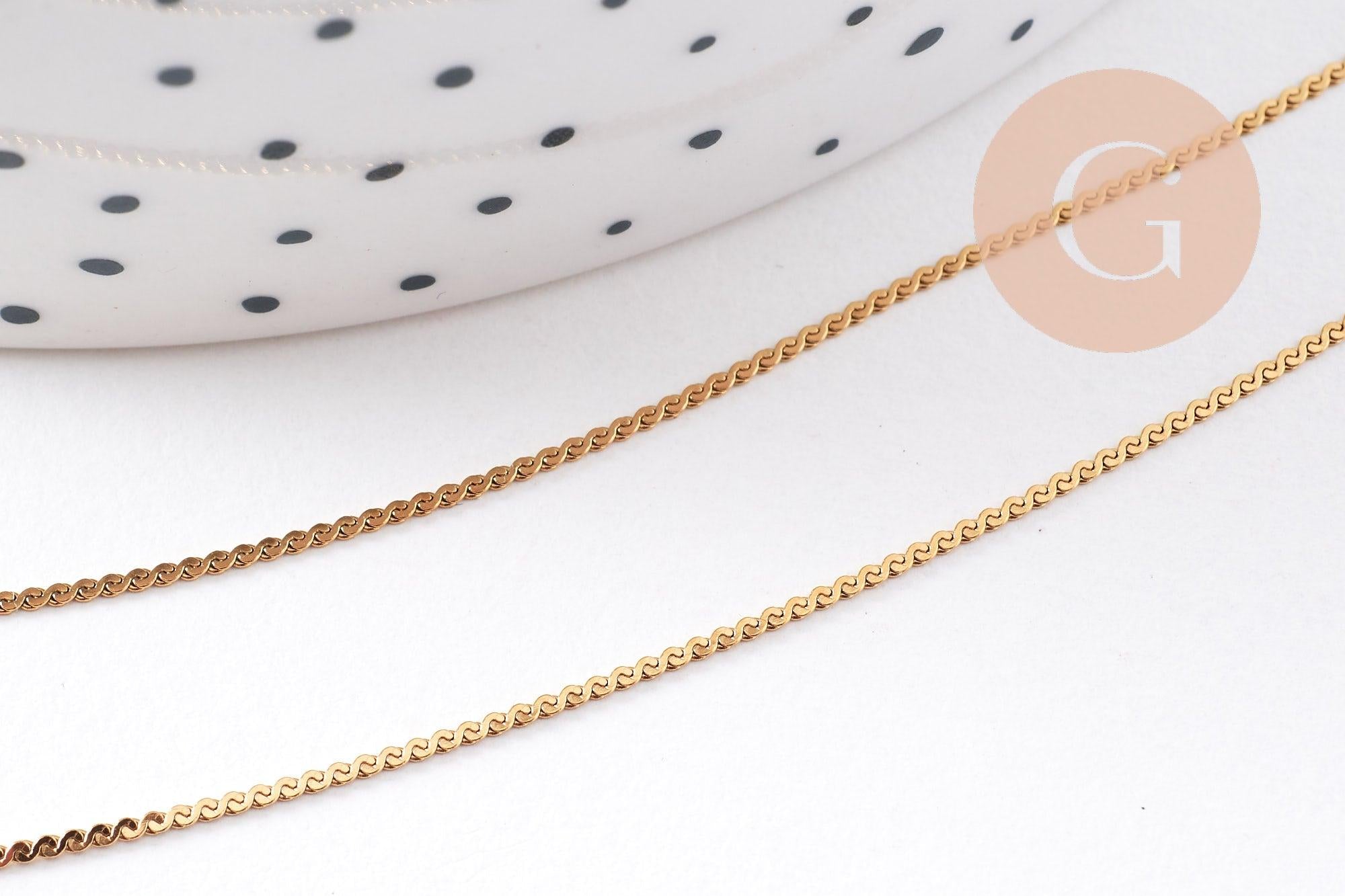 Collier Chaine plate torsadée acier inoxydable doré avec fermoir 0.9mm/45cm, x1 (G10264)