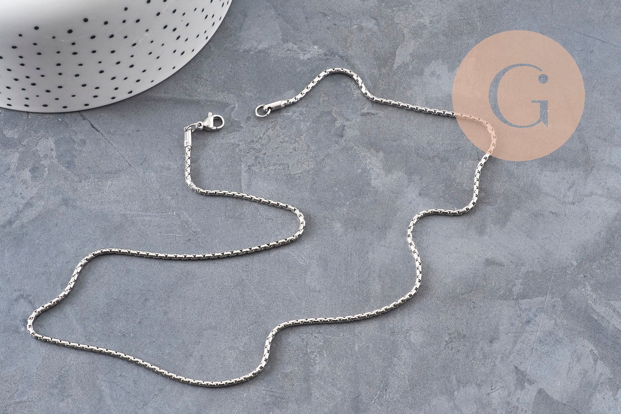 Collier Chaine serpent acier inoxydable platine 2mm/50cm, x1 (G11058)