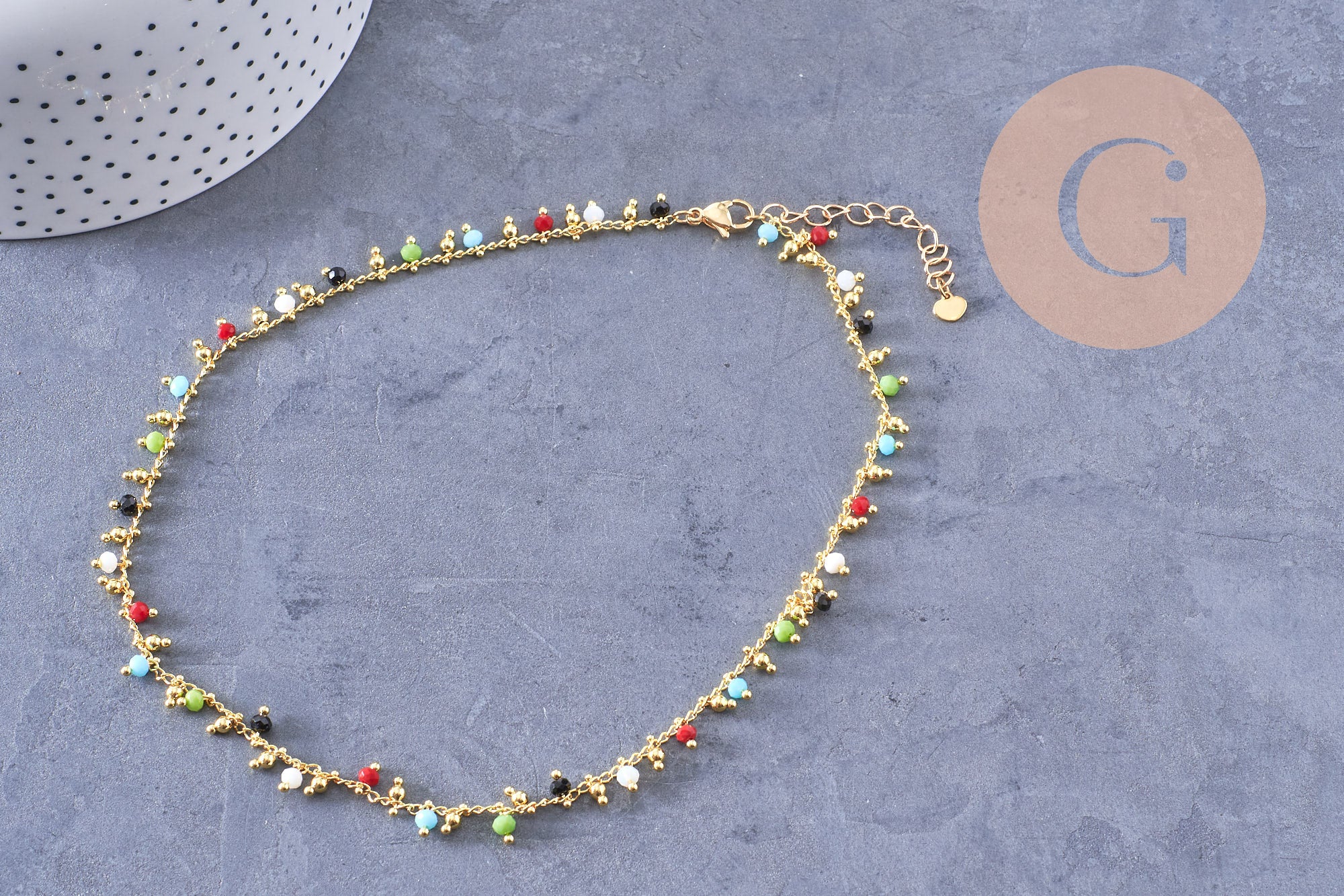 Collier Collier Chaine fantaisie perle rocaille laiton doré 18k 2mm 40.5cm, x1 (G3963)