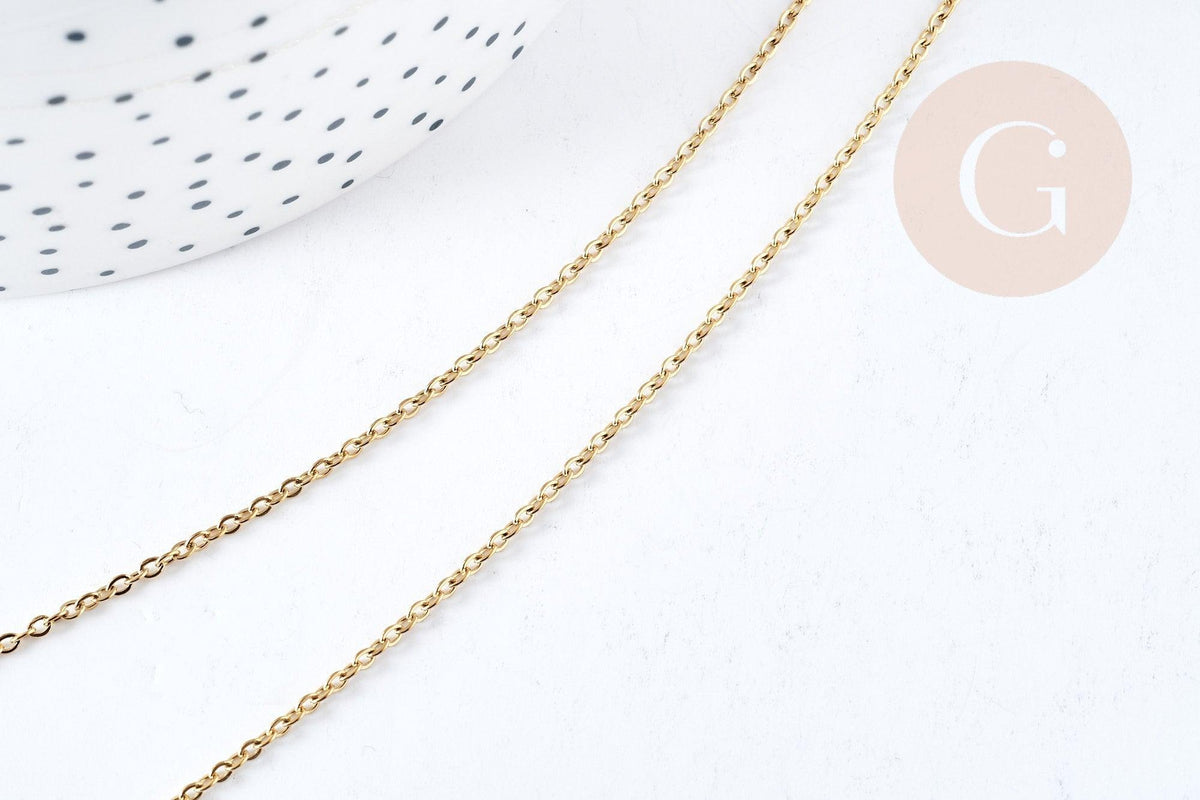 Collier chaine avec fermoir maille forçat acier inoxydable 304 doré PVD 1.5mm/45cm, x1 (G8778)
