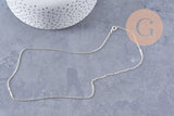 Collier Chaine complète avec fermoir laiton argenté forçat 2mm-40cm, x1 (G0574)