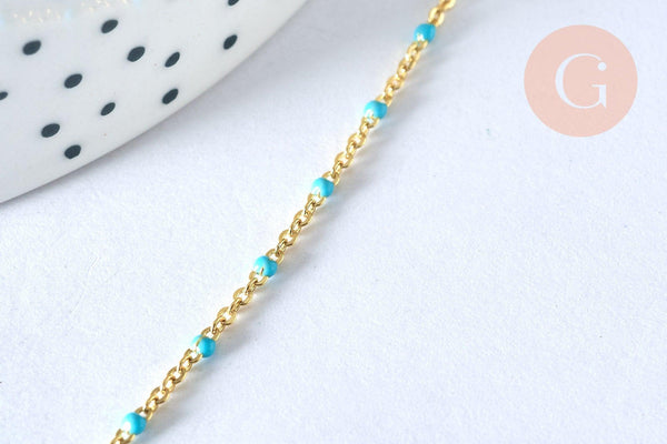 Collier chaine laiton doré 18k fantaisie résine turquoise 2mm/40cm, x1 (G3152)