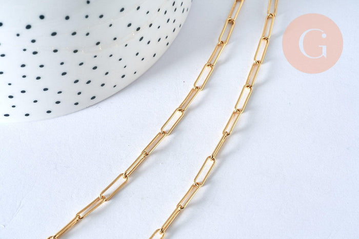 Collier chaine laiton doré maille rectangle avec fermoir 12x3.5mm,x1 (G2424)