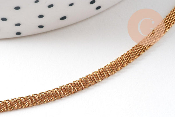 Collier chaine maille complète acier 304 inoxydable dorée 14k 3mm/45cm, x1 (G0580)