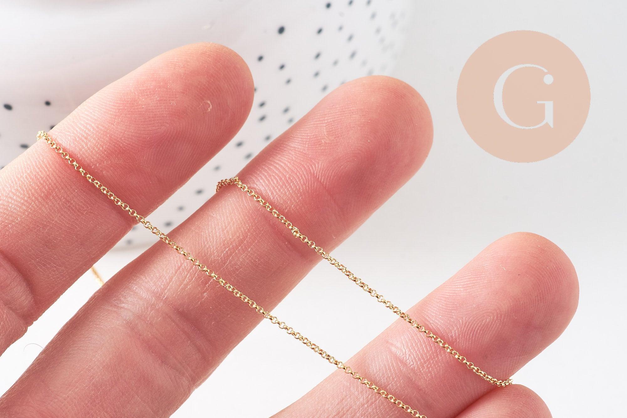 Collier chaine rolo fine complète avec fermoir cuivre doré 16K 1.7 mm- 43cm, x1 (G2425)