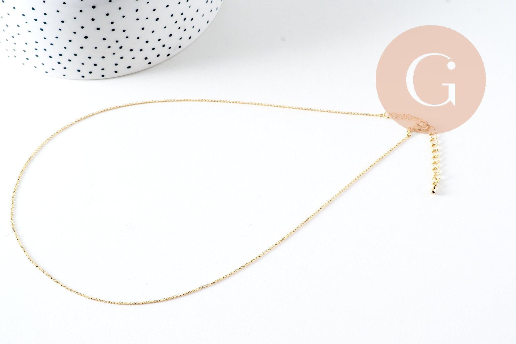 Collier chaine rolo fine complète avec fermoir cuivre doré 16K 1.7 mm- 43cm, x1 (G2425)
