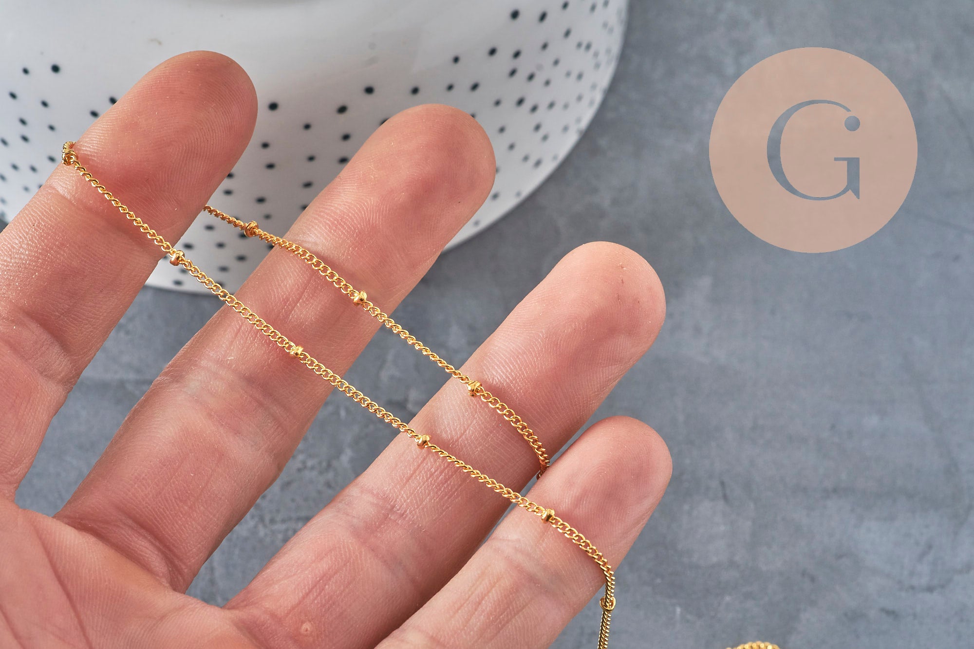 Collar cadena satélite hierro y latón dorado 81.5cm, x1 (G11228)