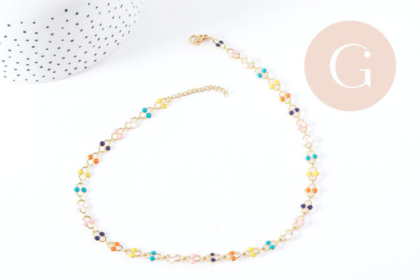 Collier fantaisie émail multicolore acier 304 inoxydable doré 45cm, idée cadeau femme x1 G8807