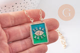 Collier médaille émaillée Oeil bleu-vert zircons chaine zamac doré 45cm x1 (G10364-3)