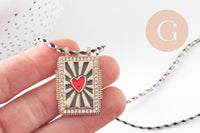 Collier médaille émaillée coeur rouge psychédélique cordon tressé zamac doré 45cm x1 (G10364-10)