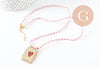 Collier médaille émaillée coeur rouge zamac doré, collier cordon tressé 45cm x1 (G9568)