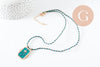 Collier médaille émaillée étoile turquoise zircon zamac doré, collier cordon tressé 45cm x1 (G9571)