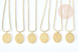 Collier médaille gravée ovale signe astrologique acier 304 inoxydable doré 30x20mm, x1 (G7648)