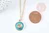 Collier médaille oeil protecteur turquoise ou noir zircon doré 304 inoxydable émaillé 45cm, cadeau anniversaire fête des mères, x1 (G8028)
