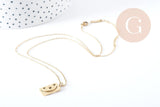 Collier médaille rectangle lune et étoiles acier 304 inoxydable doré 40cm, x1 (G9216)