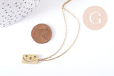 Collier médaille rectangle lune et étoiles acier 304 inoxydable doré 40cm, x1 (G9216)