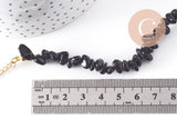 Collier obsidienne noire naturelle chips acier 304 inoxydable doré 40cm, x1 (G10266)