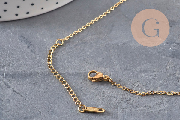 Collier pendentif locket lune & étoiles personnalisable acier 304 inoxydable doré, x1 (G11076)