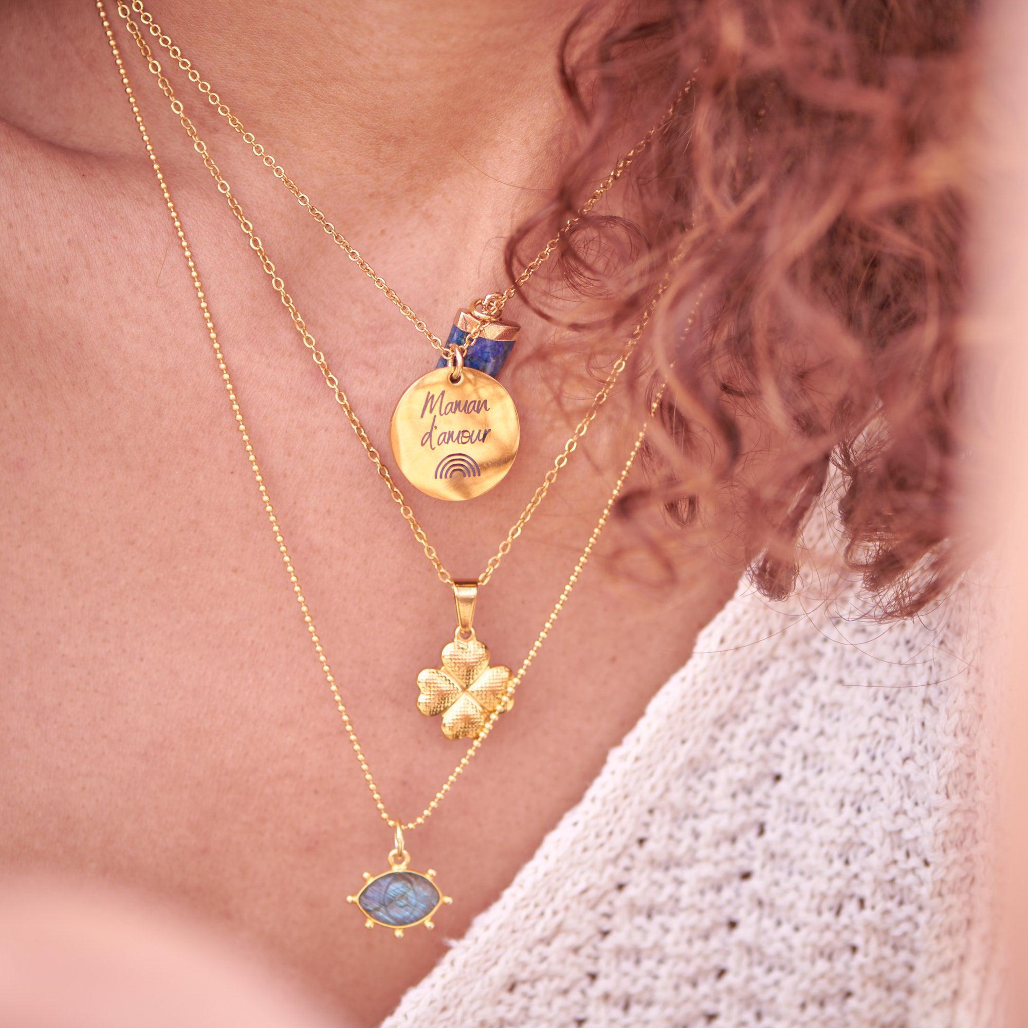 Collier personnalisé médaille gravée Arc-en-ciel acier inoxydable 304, (ADN11)
