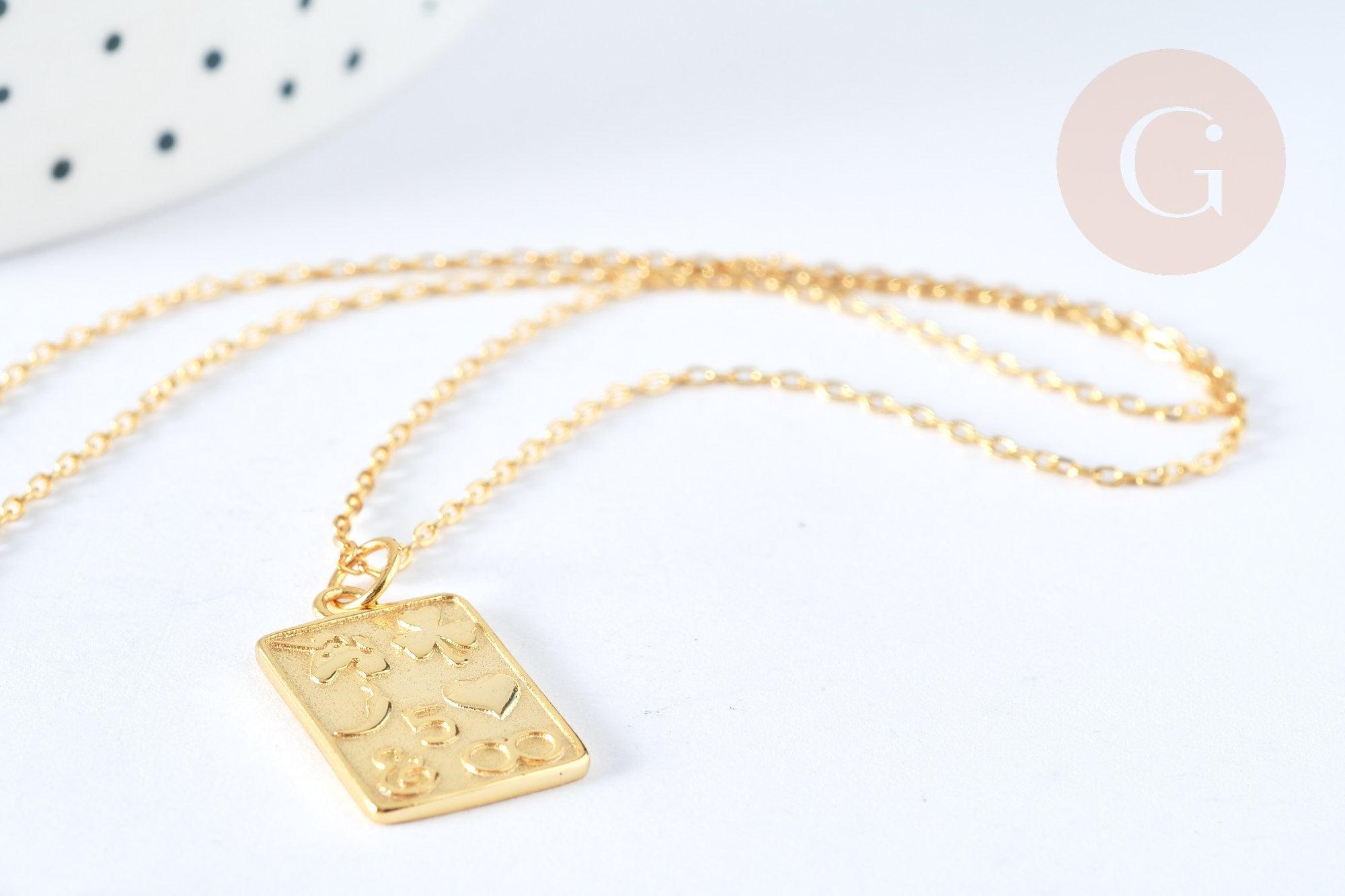 Collier rectangle symbole porte bonheur argent 925 doré 24K- 45cm,idée cadeau anniversaire, x1 (G7258)