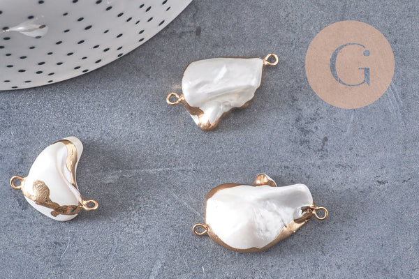 Connecteur Pendentif grosse perle naturelle Keshi,perle de culture, perle naturelle blanche,26mm, x1 (G5144)