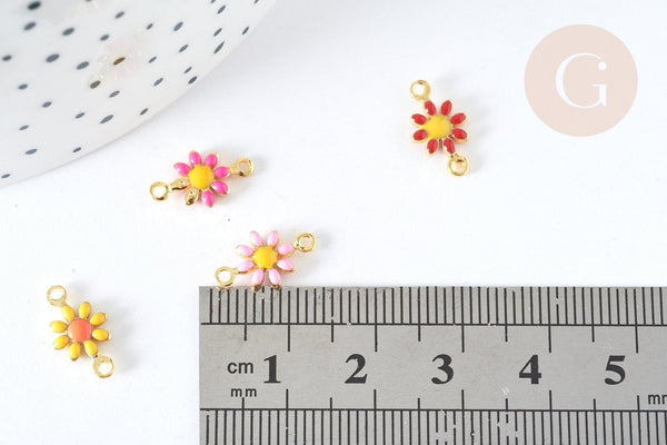 Connecteur fleur émaillée multicolore laiton doré 13mm, création de bijoux fantaisie marguerite,x1 G7384