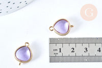 Connecteur goutte cristal verre jade laiton doré 19mm, pendentif imitation jade goutte fabrication bijoux en verre Lilas, x1 G6970
