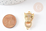 Connecteur léopard laiton doré et strass, pendentif qualité, pendentif doré, fabrication bijoux, 29mm, x1 G5431
