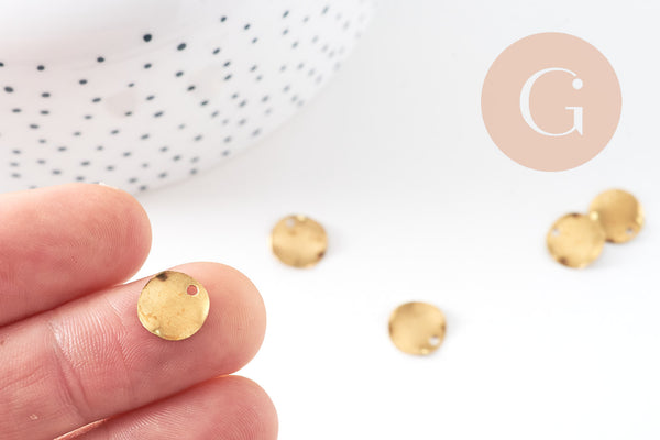 Connecteur médaille martelées laiton brut 10mm, x10 (G2563)