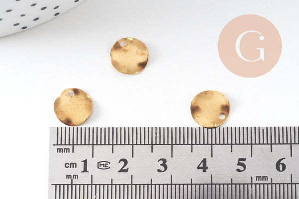 Connecteur médaille martelées laiton brut 10mm, x10 (G2563)