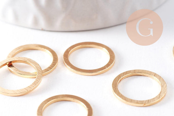 Connecteur rond laiton doré brossé 18K 15mm, x2 (G10382)