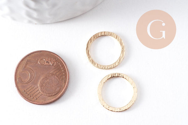 Connecteur rond laiton doré brossé 18K 15mm, x2 (G10382)