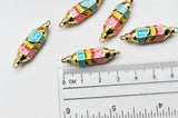 Connecteur tube talisman arc-en -ciel laiton doré 18K émaillé 37.5mm, x1