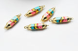 Connecteur tube talisman arc-en -ciel laiton doré 18K émaillé 37.5mm, x1