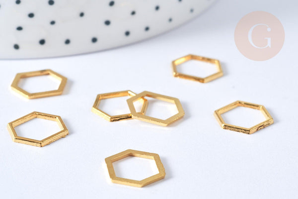 Connecteurs hexagone zamac doré 12x14mm, x10 (G7907)