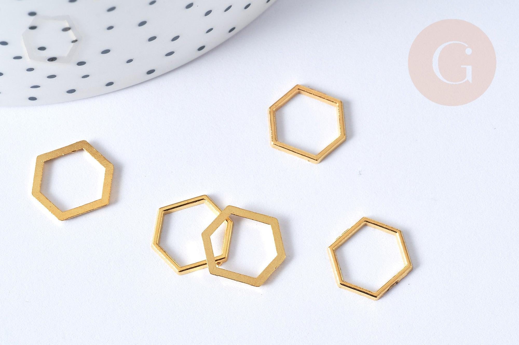 Connecteurs hexagone zamac doré 12x14mm, x10 (G7907)