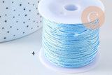 Bobine de cordon bleu ciel métallisé en polyester de 0.8mm pour bijoux DIY.