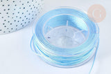 Cordon Métallique tressé bleu clair polyester 1mm, cordon pour bijoux, x 1Mètre (G7472)