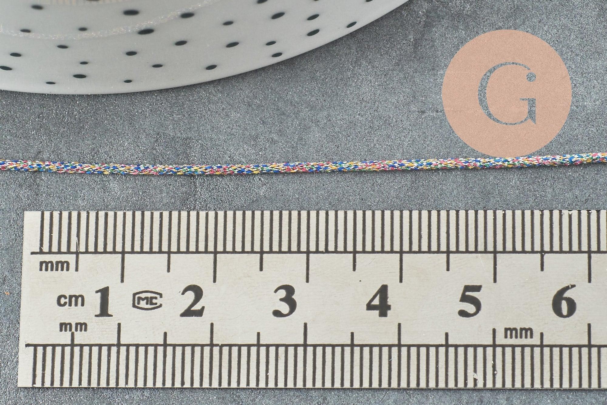 Cordon argent irisé multicolore 1mm, x1 mètre (G5071)
