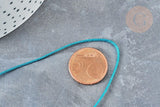 Cordon bleu turquoise Métallisé tressé polyester 1mm, cordon métallisé pour bijoux, x1 mètre (G8170)