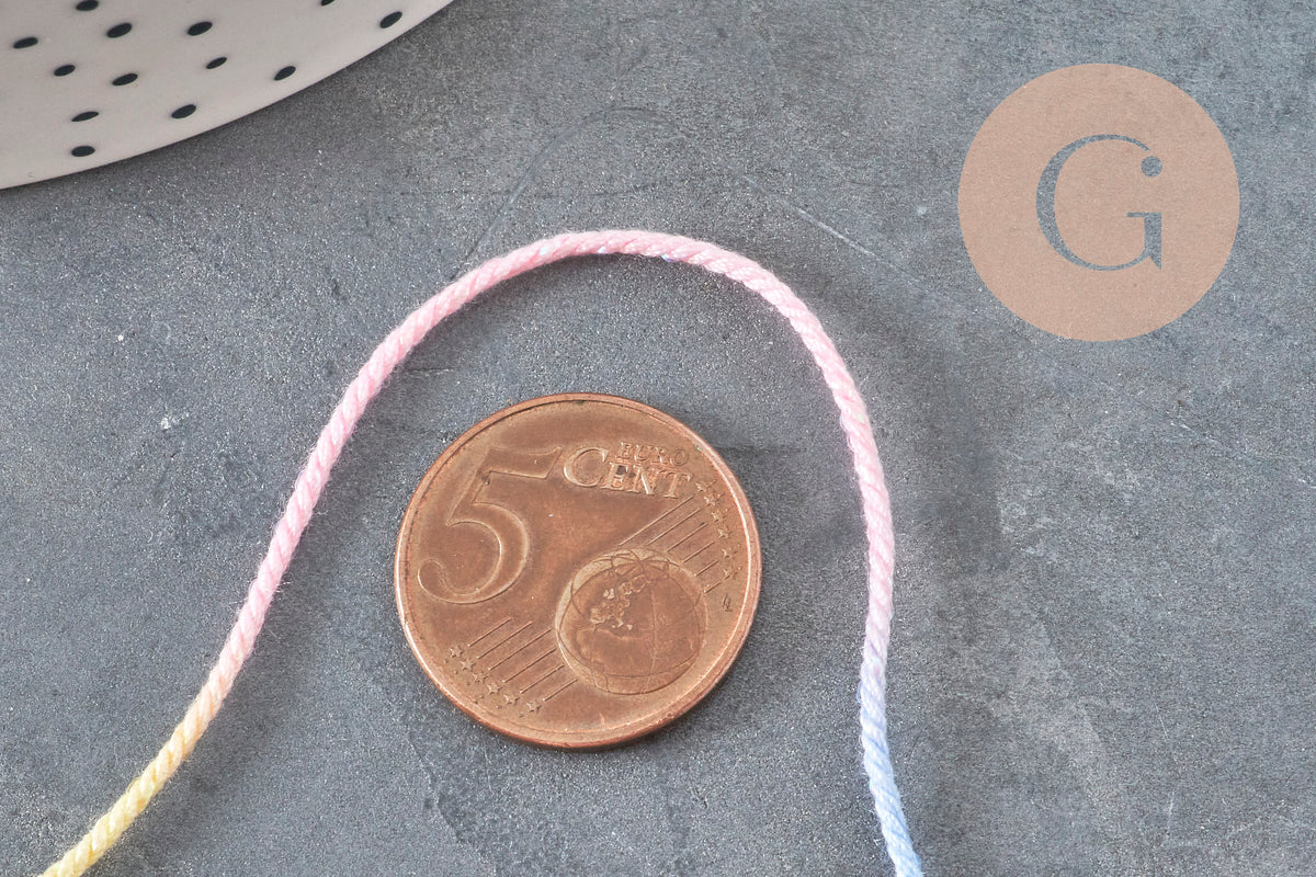 Cordon coton multicolore pastel 1mm, x5 mètre (G11330)-Cordons pour bijoux et perles-Gingerlily Perles
