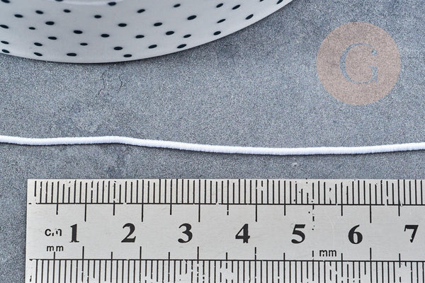 Cordon élastique Polyester blanc 1mm, cordon élastique rond création bijoux, les 5 mètres, G8303