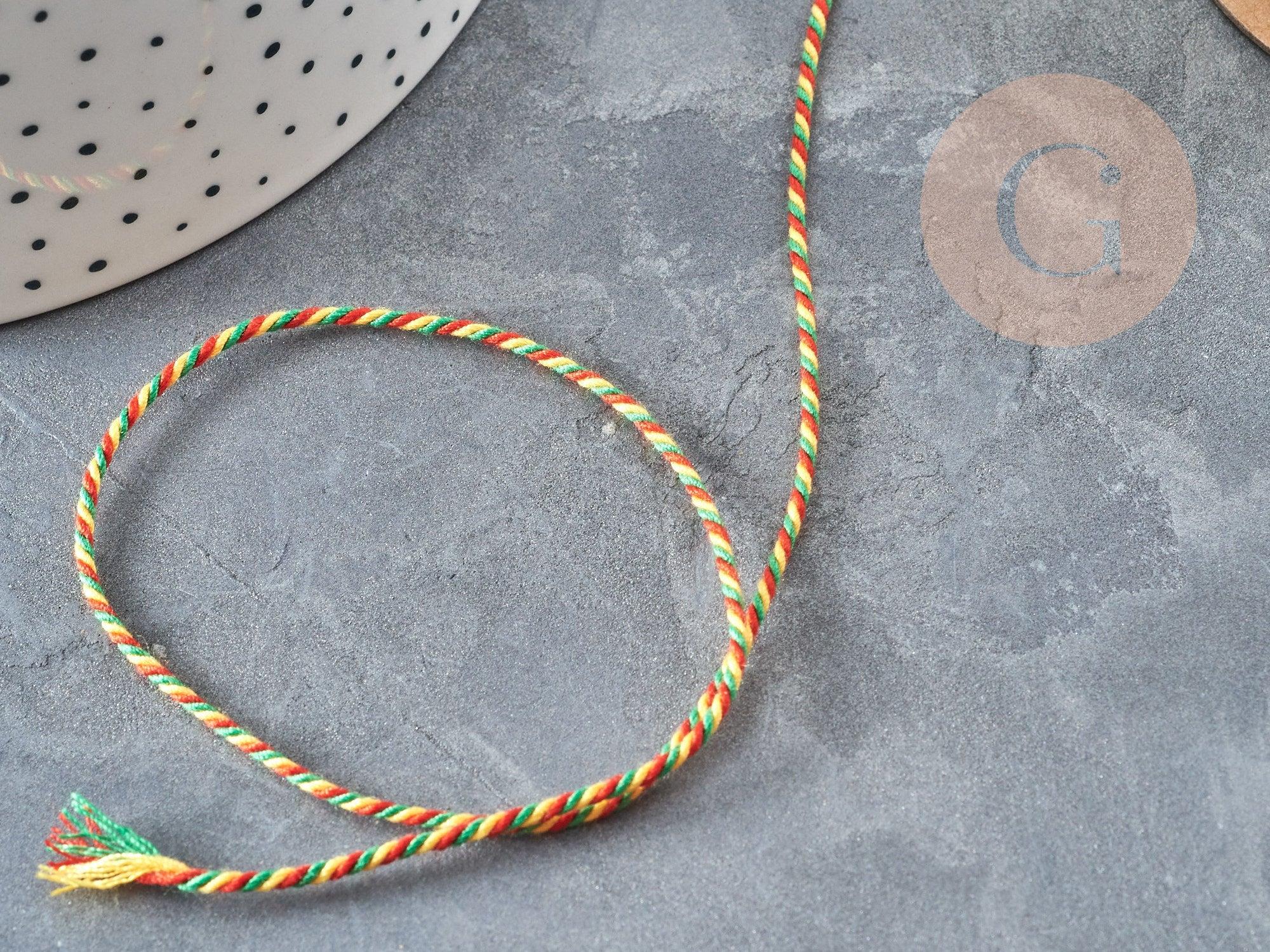 Cordon en coton tressé jaune rouge vert 1.2mm, cordon pour bijoux scrapbooking et fabrication bijoux, x1 mètre G9197