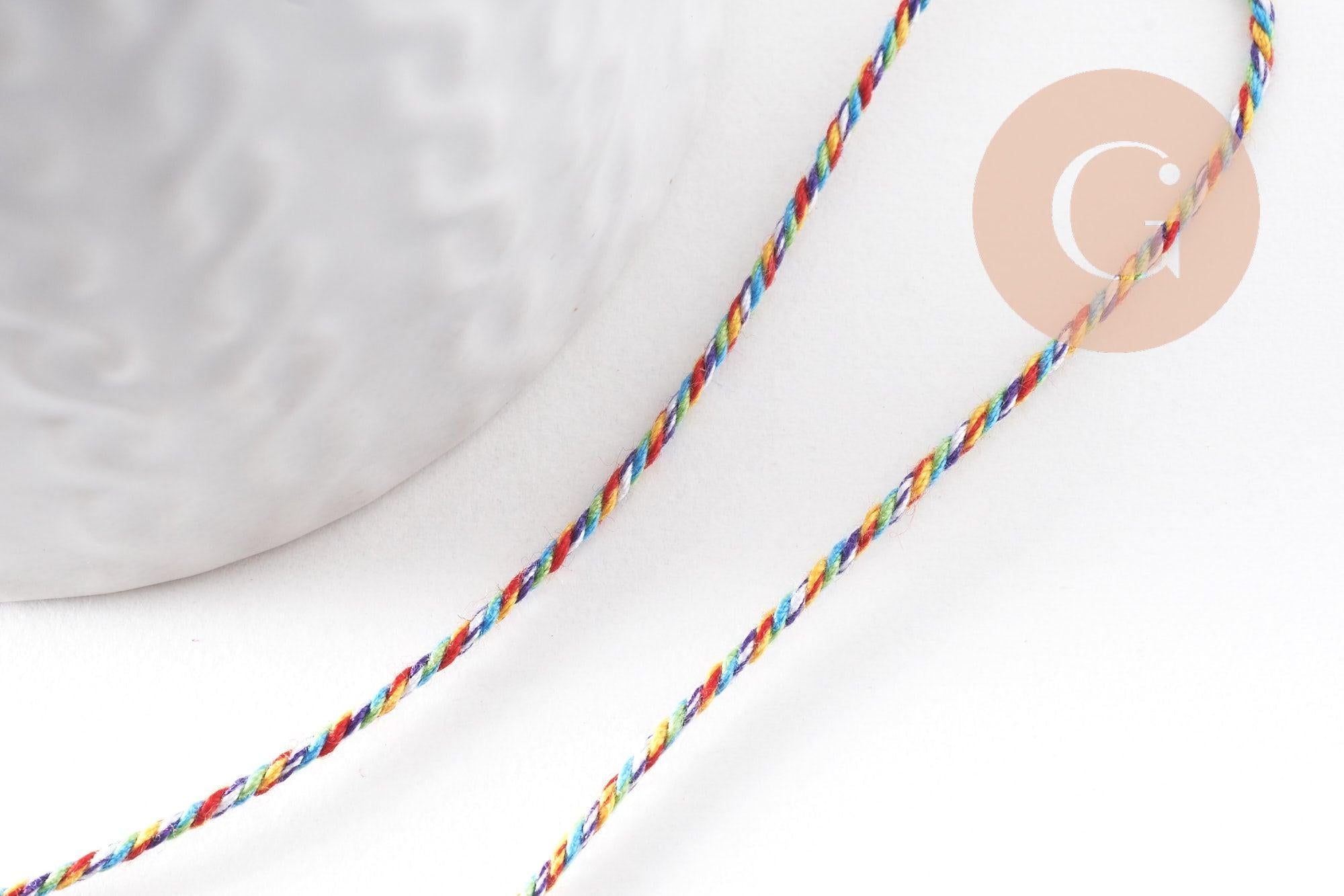 Cordon en polyester tressé multicolore vif 1mm, x1 mètre (G9880)