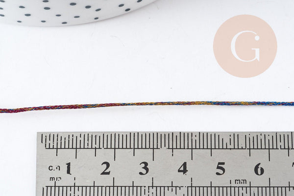 Cordon multicolore métallisé polyester 1mm, fil pour bijoux noeud coulissant, x1 mètre G9092