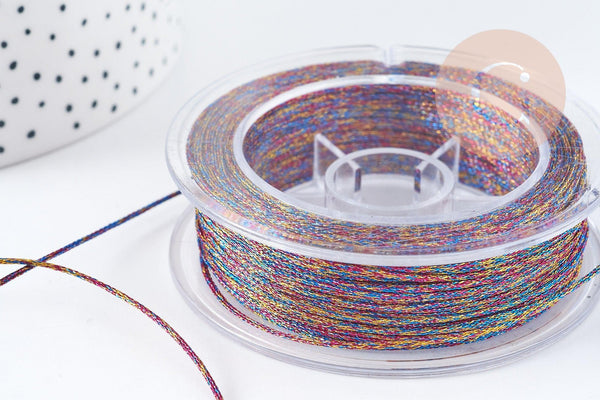 Cordon multicolore métallisé polyester 1mm, fil pour bijoux noeud coulissant, x1 mètre G9092